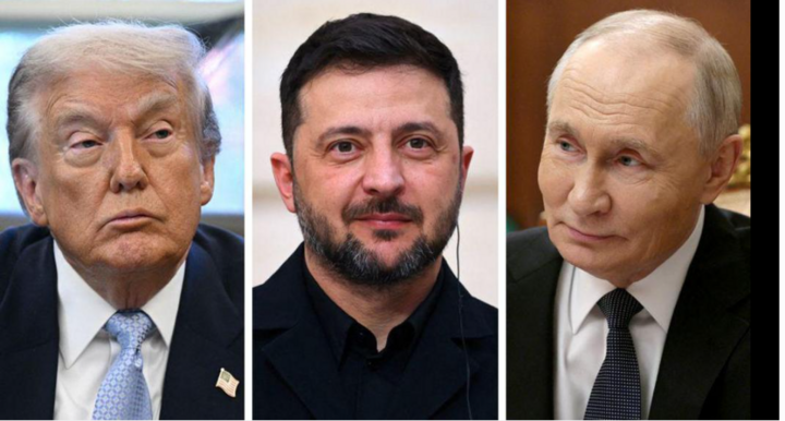 Tổng thống Mỹ Donald Trump, Tổng thống Ukraine Volodimir Zelensky, Tổng thống Nga Putin. Ảnh: BBC