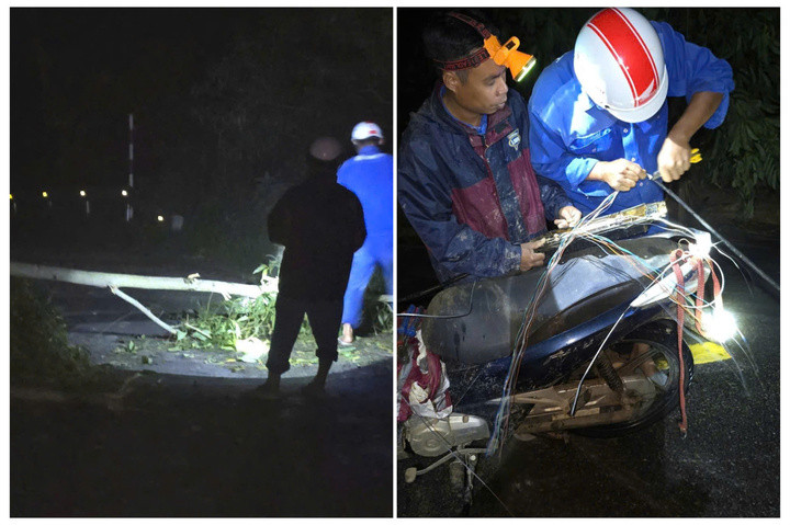 Technici VNPT jsou na místě ve službě, aby rychle vyřešili problémy s přenosem připojení k síti. (Foto: VNPT)