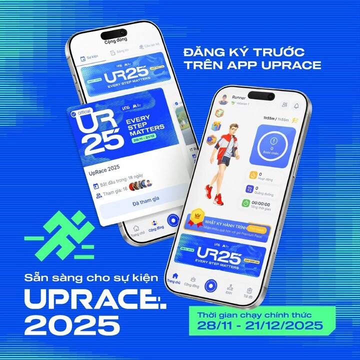 참가자는 UpRace 앱을 다운로드하여 기업, 스포츠 클럽, 학교 운영위원회별로 등록할 수 있습니다. (사진: VNG)