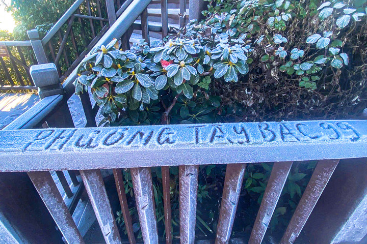 Đây là lần thứ hai trong vòng 3 ngày, đỉnh Fansipan xuất hiện băng giá. (Ảnh: Sun World Fansipan Legend)