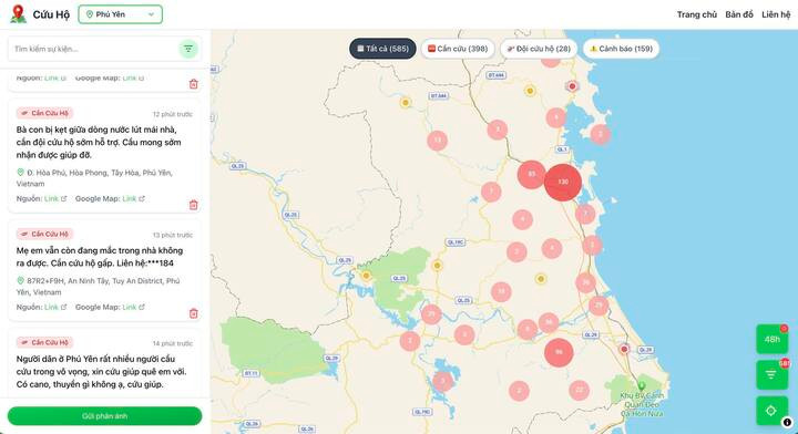 ផែនទីព័ត៌មានសង្គ្រោះនៅរសៀលថ្ងៃទី១៩ វិច្ឆិកា។(រូបថត៖ FBNV)