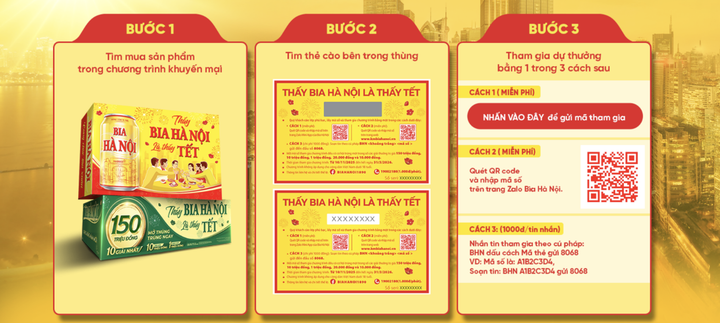 Các bước tham gia chương trình khuyến mại “Thấy Bia Hà Nội là thấy Tết” của Bia Hà Nội Tết 2026