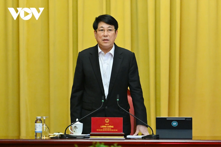 Chủ tịch nước Lương Cường phát biểu tại buổi làm việc.