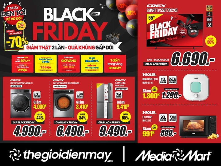 Một số sản phẩm giảm sốc 03 NGÀY CAO ĐIỂM Black Friday 2025 tại MediaMart.