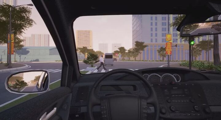 Tình huống người đi bộ qua đường trong bài thi mô phỏng.