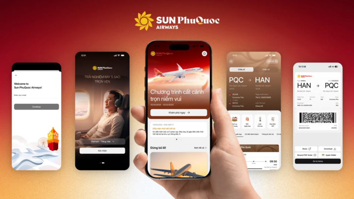 ການໂຕ້ຕອບແອັບພລິເຄຊັນ Sun PhuQuoc Airways.