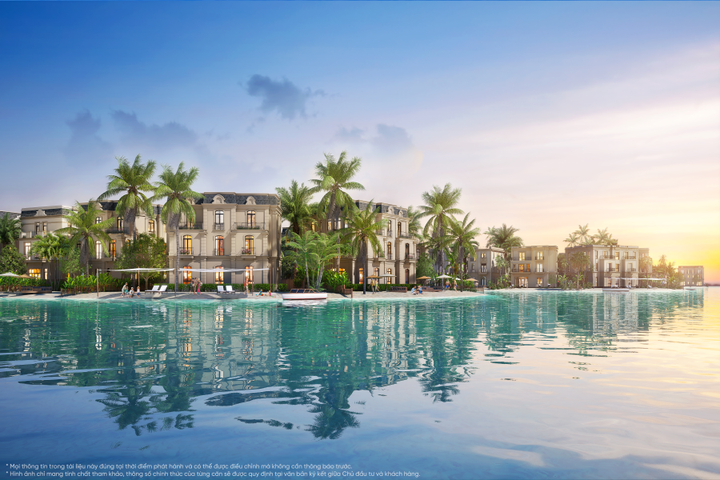 Những căn villa xa hoa tại Vịnh Tiên, với bãi biển riêng sau nhà và tầm view trực diện biển hồ Lagoon 800ha. (Ảnh phối cảnh)