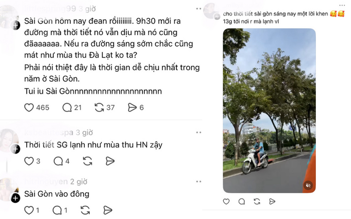 Trên nền tảng Threads, nhiều bạn trẻ liên tục đăng tải cảm xúc thích thú, thậm chí hài hước về thời tiết hiếm hoi này.