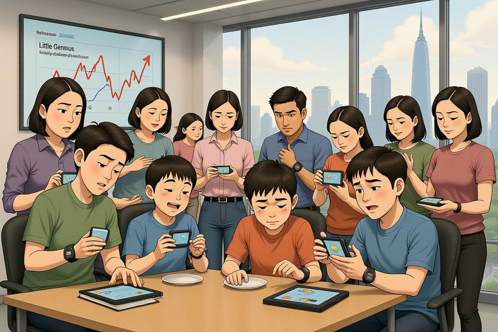 Anak-anak Tiongkok menggunakan jam tangan pintar Little Genius – perangkat kontroversial yang mengubah alat komunikasi yang aman menjadi ajang 