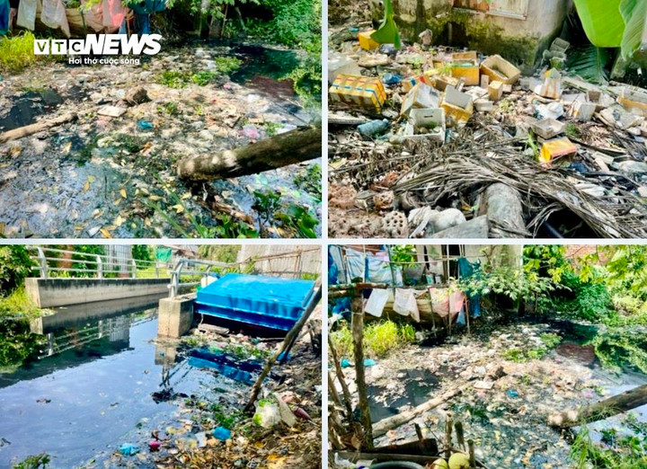 Công trình dở dang khiến nước không thoát, mưa xuống là ngập, kèm nước kênh tràn lên bốc mùi hôi thối, rác nổi đầy mặt nước.