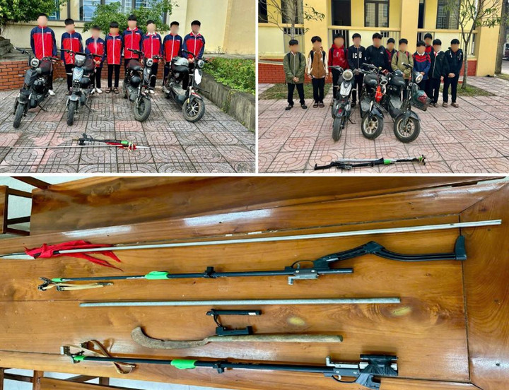 Hai nhóm học sinh cùng hung khi tại cơ quan công an. (Ảnh: Công an Hà Tĩnh)