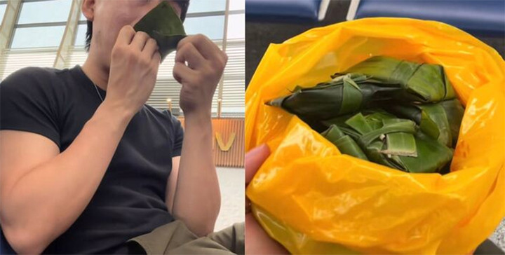 Chàng trai cố gắng ăn hết 130 cái bánh bột lọc vì không được đưa lên máy bay. (Ảnh chụp màn hình)