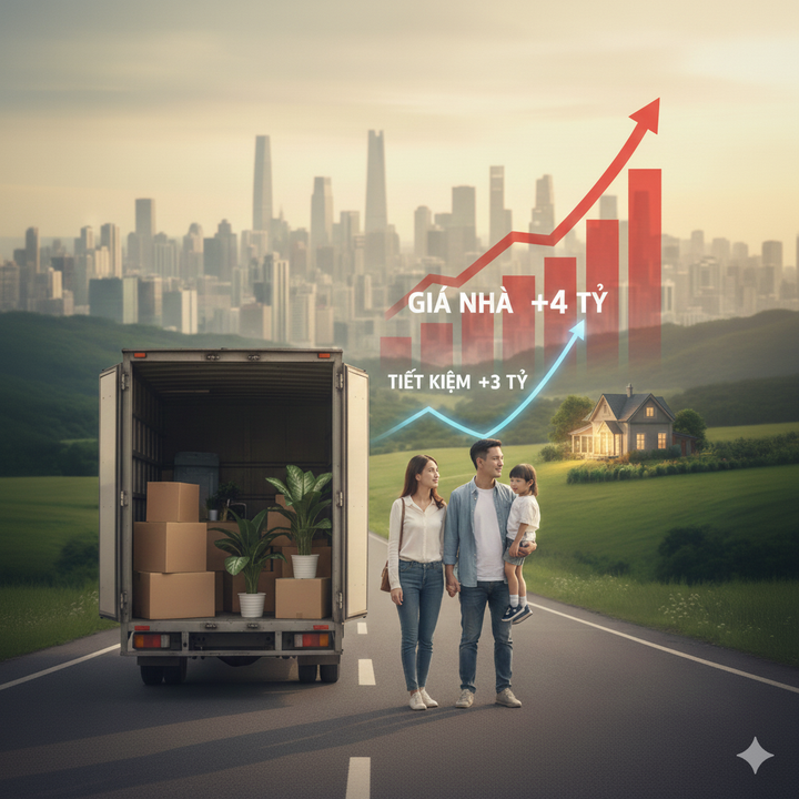 Tiết kiệm bao nhiêu cũng không bằng mức tăng bất động sản, nhiều lao động từng tin rằng chăm chỉ sẽ được an cư, đành tìm cách bỏ phố về quê. (Ảnh minh họa AI)
