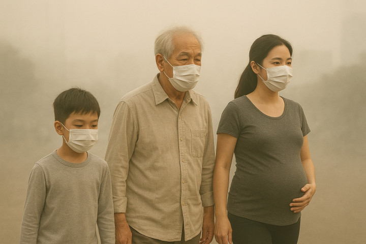 Ô nhiễm không khí nghiêm trọng, trẻ em, người già, phụ nữ mang thai bị ảnh hưởng nặng nề nhất. (Ảnh minh hoạ)