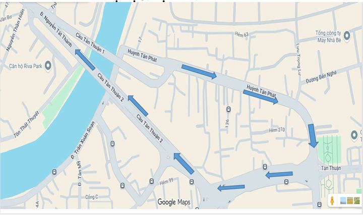Lộ trình 1 thay thế cho các xe ô tô khách trên 16 chỗ, ô tô tải trên 1,5 tấn lưu thông qua cầu Tân Thuận 1.