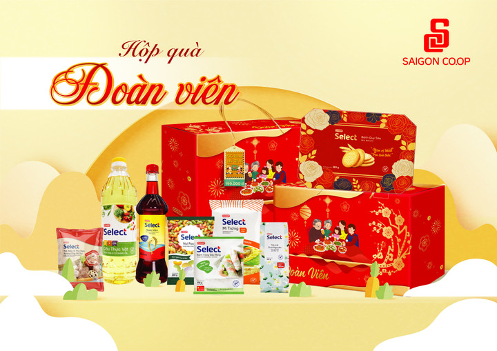 Giỏ quà Đoàn viên giá chỉ 199.000đ/hộp, gồm sản phẩm thiết yếu như trà, bánh quy, đặc sản ăn Tết…