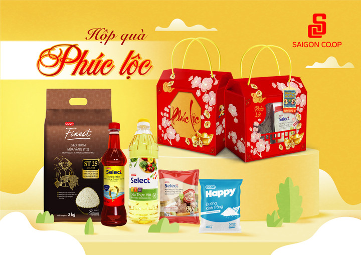 Hộp quà Phúc lộc chỉ 159.000đ được phối trọn bộ sản phẩm thiết yếu, phù hợp nhu cầu quà tặng thiết thực mùa cao điểm.