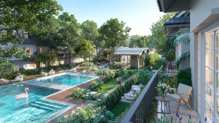 Central Island với bể bơi bốn mùa phục vụ riêng cư dân biệt thự đảo. (Ảnh: ECP)