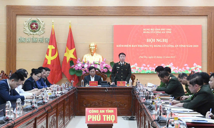 Thiếu tướng Nguyễn Minh Tuấn - Bí thư Đảng ủy, Giám đốc Công an tỉnh Phú Thọ, phát biểu.