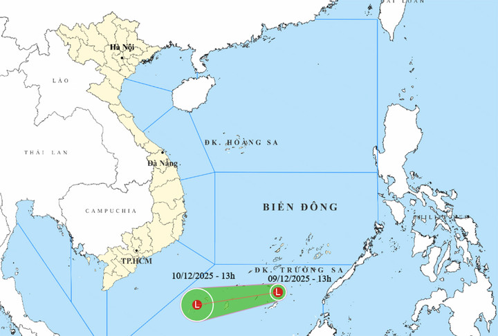 Vùng áp thấp trên Biển Đông. (Nguồn: NCHMF)
