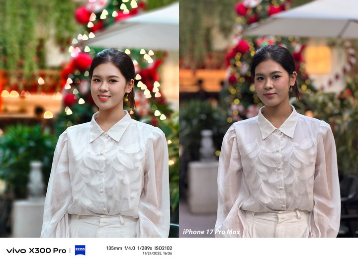 Ảnh chân dung của vivo X300 Pro cho màu tươi, nước da sáng hồng và nhiều tùy chỉnh hậu cảnh.