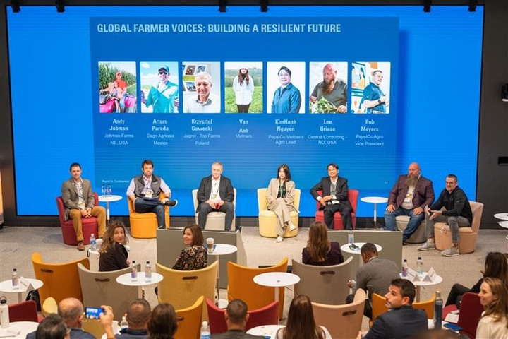 Phiên thảo luận “Global Farmer Voices” tại Lễ trao Giải thưởng Nông dân PepsiCo Toàn cầu 2025 có sự tham gia của nông dân Việt Nam diễn ra tại trụ sở PepsiCo, New York. (Ảnh: PepsiCo)
