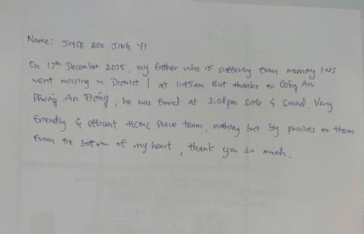 Nội dung bức thư chị Jing Yi gửi Công an phường An Đông.