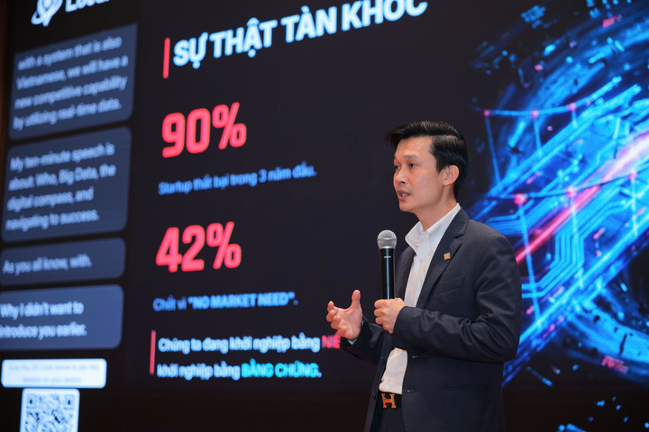 ທ່ານ ຫວູ ຫງອກ ກວຽດ, ປະທານ LOCA AI, ນຳສະເໜີເອກະສານຂອງທ່ານທີ່ກອງປະຊຸມ. (ຮູບພາບ: Techfest)