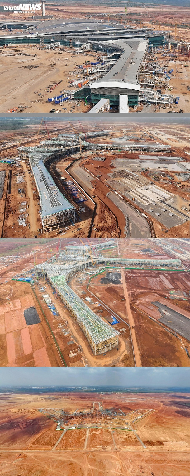 Quá trình thi công thần tốc tại hạng mục Nhà ga hành khách - "trái tim" sân bay Long Thành. (Ảnh: Lương Ý)