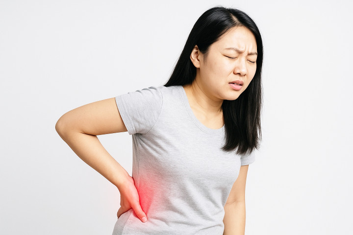 Người bệnh u cơ mỡ mạch thận có thể xuất hiện các dấu hiệu như đau lưng hoặc đau bụng vùng thận, tiểu máu. (Ảnh tạo bởi AI)