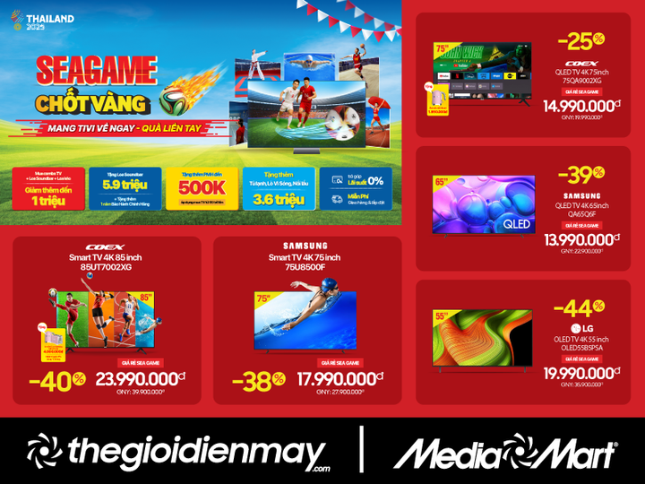 TV giảm sâu trong CT Chốt vàng, mang TV về ngay, quà liền tay tại MediaMart