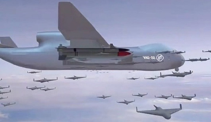 Hình ảnh minh họa cho thấy máy bay Jiu Tian triển khai đàn máy bay không người lái.