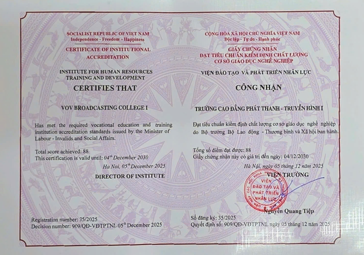 The accreditation of vocational education institutions serves as a motivation for teachers and students to continue striving to build VOVedu into a high-quality college.