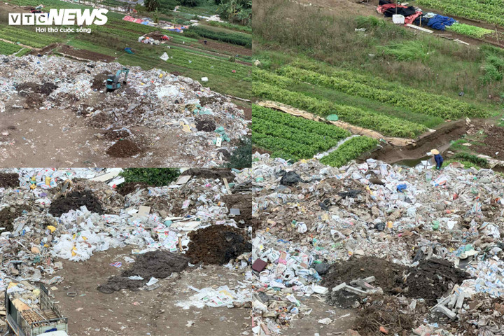 Bãi đổ trộm phế liệu, rác thải quy mô lớn ngay gần trục đường Tam Trinh. (Ảnh: Đ.X.)