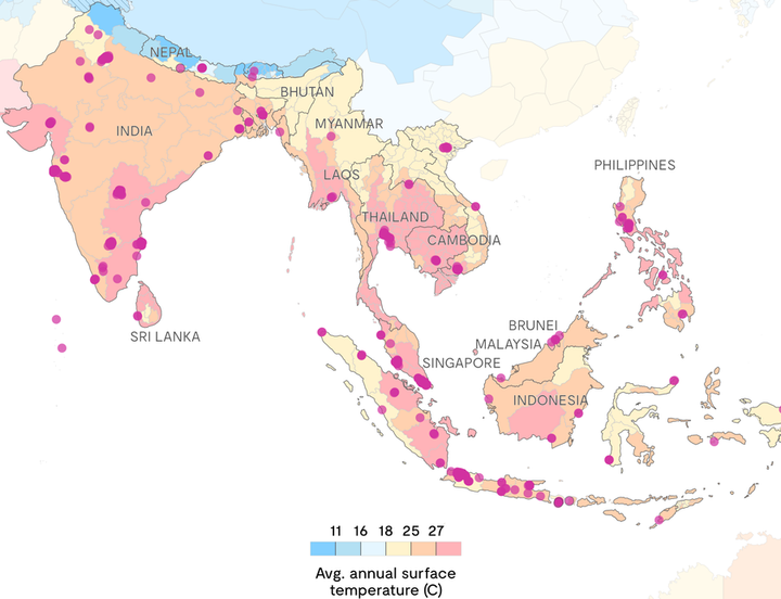 Châu Á là thị trường trung tâm dữ liệu phát triển nhanh nhất, dẫn đầu bởi nhu cầu ở các quốc gia như Ấn Độ, Việt Nam và Philippines. (Nguồn: Rest of World)