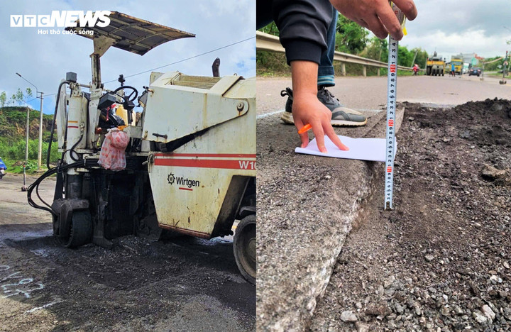Các điểm hư hỏng trên nền đường được cào xuống 12 cm.