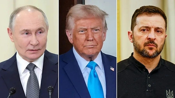 Tổng thống Nga Vladimir Putin, Tổng thống Mỹ Donald Trump và Tổng thống Ukraine Volodymyr Zelensky. (Ảnh: Fox News)