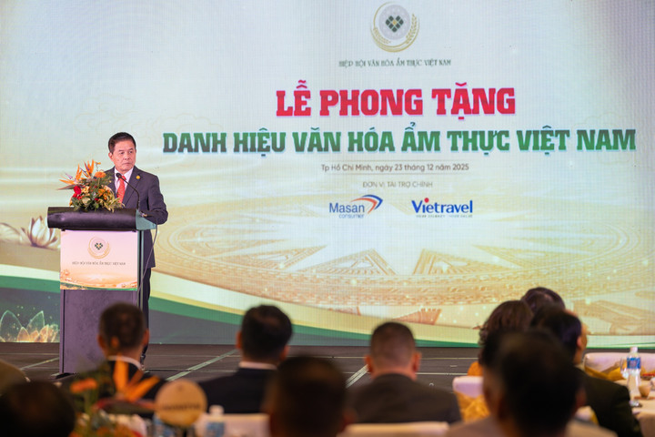 Ông Nguyễn Quốc Kỳ - Chủ tịch Hiệp hội Văn hóa Ẩm thực Việt Nam - phát biểu tại sự kiện.