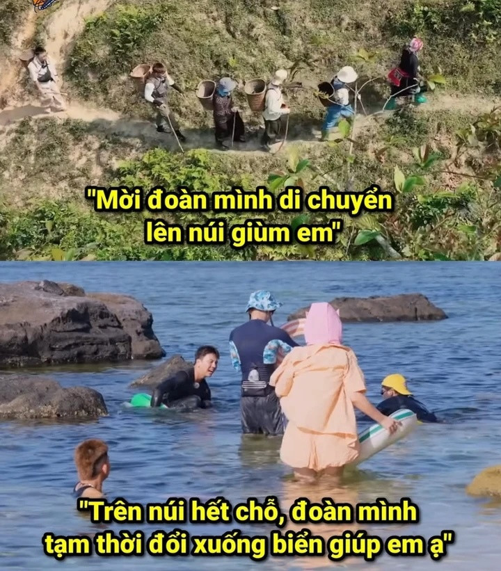 Câu nói "mời đoàn mình di chuyển lên núi giúp em" được lan truyền mạnh mẽ cùng chương trình Gia đình Ha Ha. (Ảnh: Showbeat)