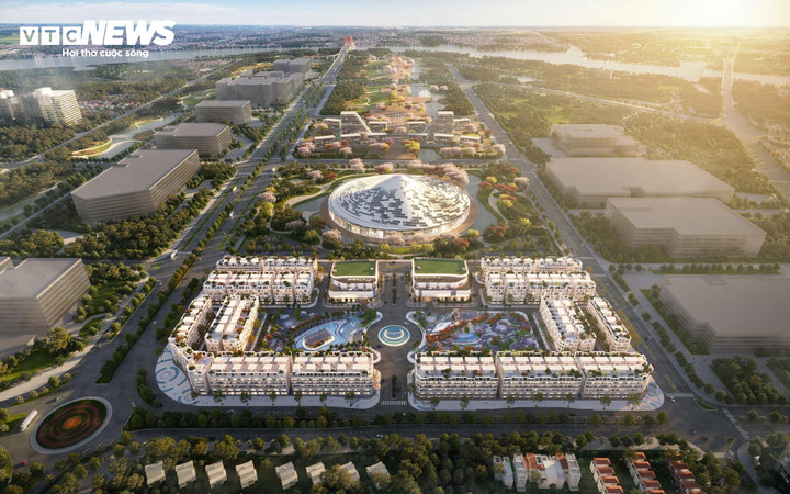 Khu đô thị mới Bắc sông Cấm ghi dấu bước chuyển mạnh mẽ khi dự án Trung tâm Hành chính - chính trị quy mô, hiện đại bậc nhất miền Bắc hoàn thành đưa vào sử dụng cuối năm 2025. (Ảnh phối cảnh tổng thể trung tâm Khu đô thị Bắc sông Cấm)