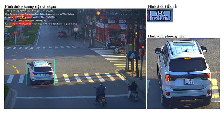 Ô tô vượt đèn đỏ được camera AI ghi nhận. (Ảnh: Phòng CSGT công an tỉnh Ninh Bình).