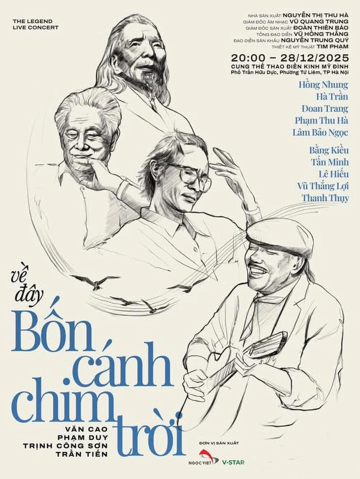 Poster concert "Về đây bốn cánh chim trời".