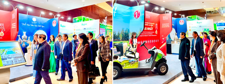 Thủ tướng Phạm Minh Chính cùng các lãnh đạo cấp cao và đại biểu tham quan khu vực trưng bày của Tập đoàn BRG.