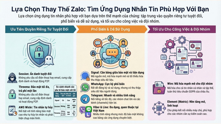 Hiếu PC gợi ý các ứng dụng thay thế zalo tùy theo mục đích sử dụng. (Nguồn: Hiếu PC)