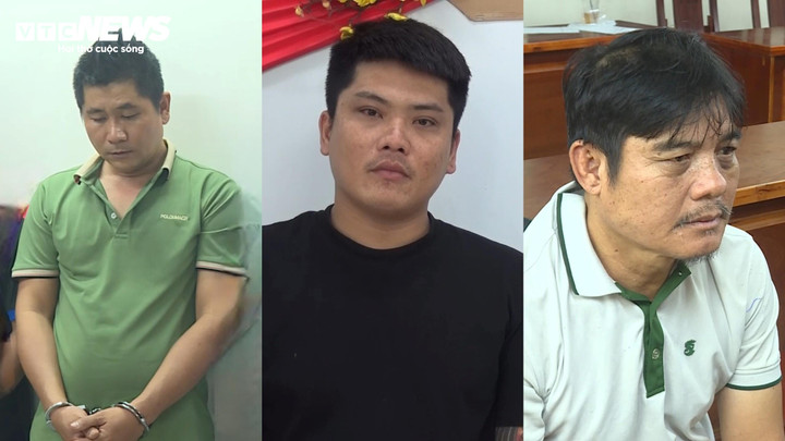 Từ trái sang: Lê Văn Thành, Huỳnh Cao Cường, Lê Thanh Hải tại cơ quan điều tra. (Ảnh: Công an cung cấp)