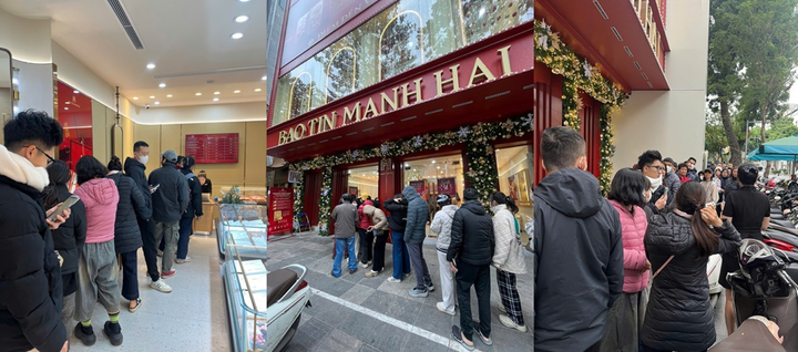 Dòng người xếp hàng mua Vàng 24K tại cửa hàng Bảo Tín Mạnh Hải ngày đầu năm.