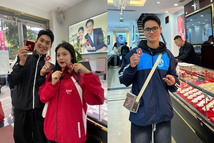 Các bạn trẻ khoe mua thành công Tứ Quý Thịnh Vượng 0,1 chỉ của Bảo Tín Mạnh Hải.