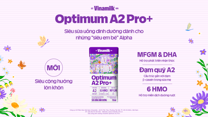 Sản phẩm sữa uống dinh dưỡng Vinamilk Optimum A2 Pro+ mới. (Ảnh: Vinamilk)