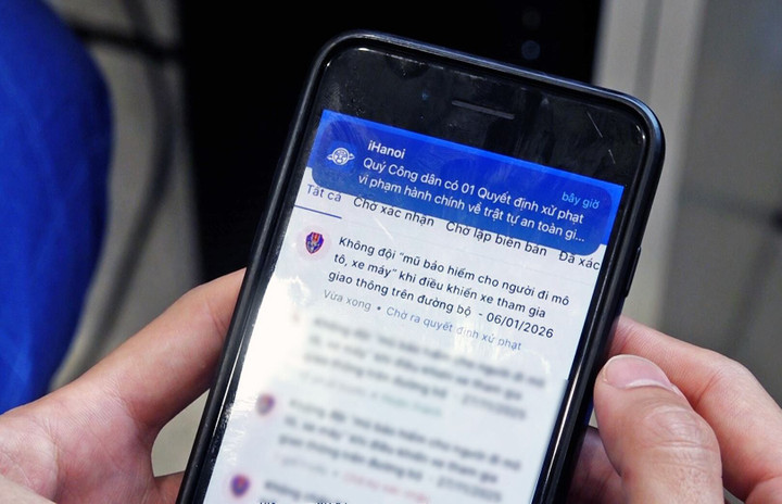 Thông báo phạt nguội được gửi về ứng dụng iHanoi.