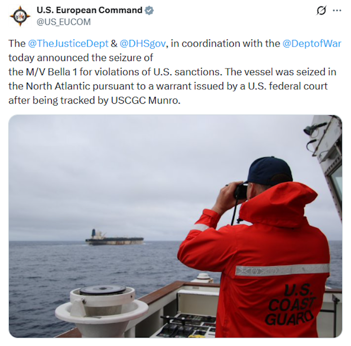 Thông báo của Bộ Tư lệnh châu Âu của Mỹ (U.S. European Command) về chiến dịch. (Ảnh chụp màn hình: X/U.S. European Command)